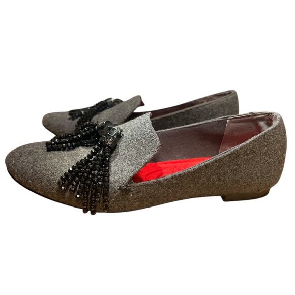 Simply Vera Beaded Tassel Smoking Shoe Flats Slip On Loafer Sz 7.5 Gray Preppy - Picture 3 of 10